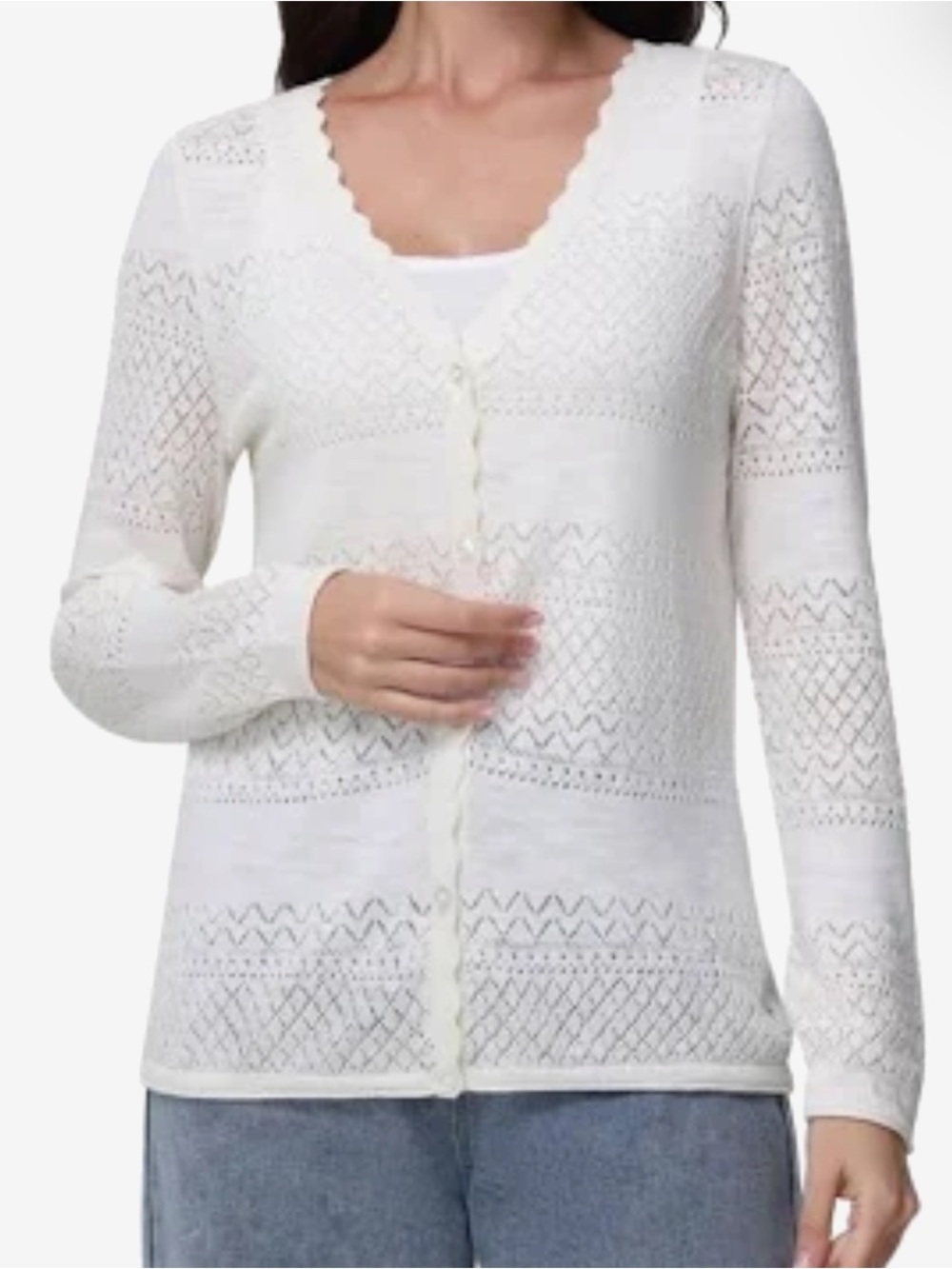 Frye Cotton Pointelle Cardigan in Ivory